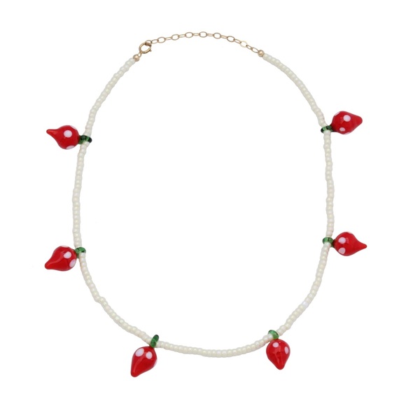 Strawberry Glass Fruit Charm Colorful Beaded Choker Necklace